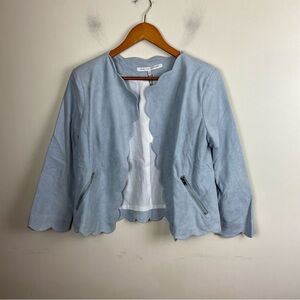 English Factory Sky Blue Scalloped Open Front 3/4 Sleeve Blazer Jacket NWT Small